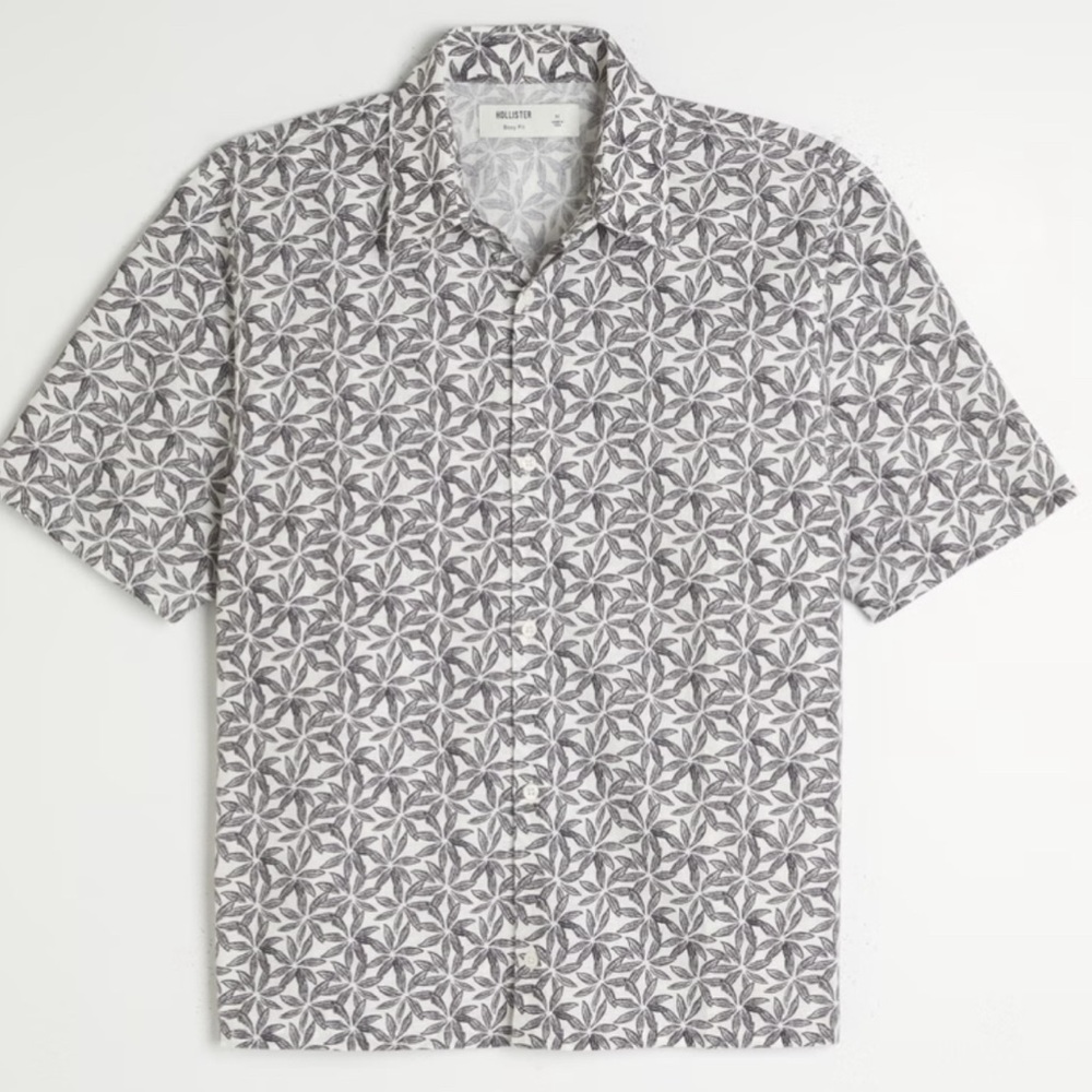 Hollister Boxy Tropical Pattern Linen Blend Shirt